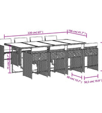 9-tlg. Garten-Essgruppe mit Kissen Hellgrau Poly Rattan