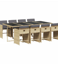 9-tlg. Garten-Essgruppe mit Kissen Beigemischung Poly Rattan
