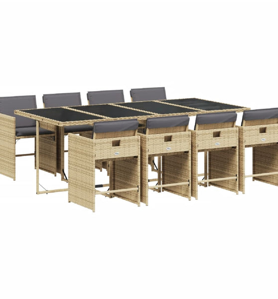 9-tlg. Garten-Essgruppe mit Kissen Beigemischung Poly Rattan