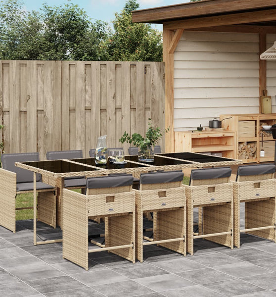 9-tlg. Garten-Essgruppe mit Kissen Beigemischung Poly Rattan