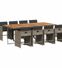 9-tlg. Garten-Essgruppe mit Kissen Grau Poly Rattan