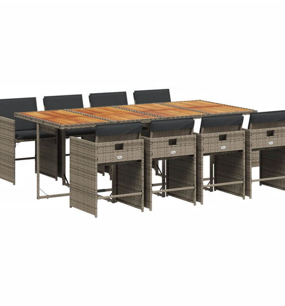 9-tlg. Garten-Essgruppe mit Kissen Grau Poly Rattan