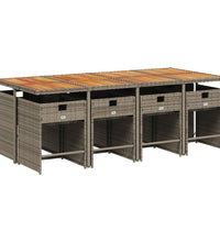9-tlg. Garten-Essgruppe mit Kissen Grau Poly Rattan