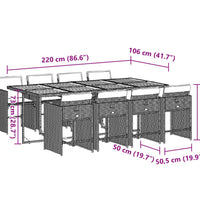 9-tlg. Garten-Essgruppe mit Kissen Grau Poly Rattan