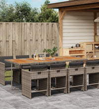 9-tlg. Garten-Essgruppe mit Kissen Grau Poly Rattan