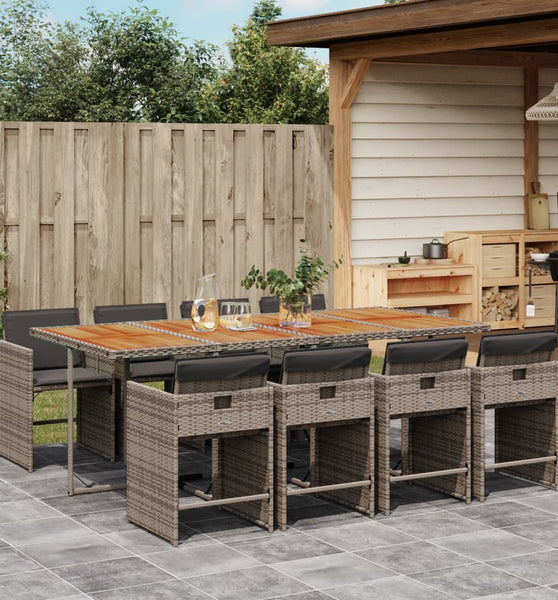 9-tlg. Garten-Essgruppe mit Kissen Grau Poly Rattan