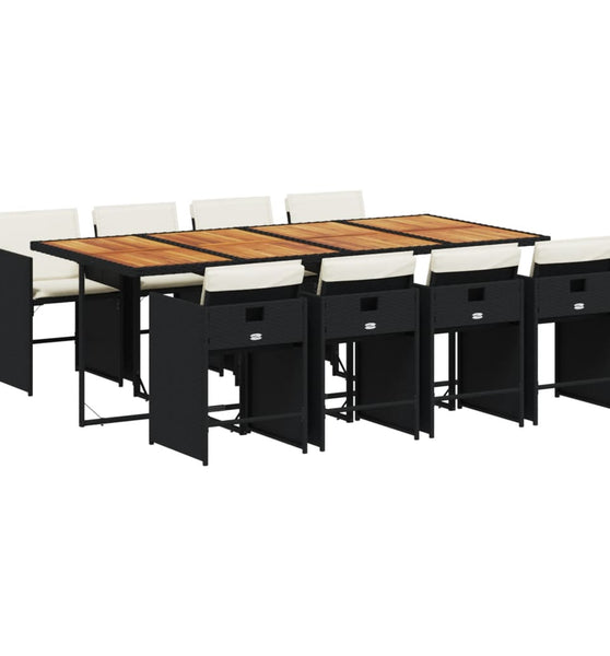 9-tlg. Garten-Essgruppe mit Kissen Schwarz Poly Rattan