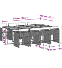 9-tlg. Garten-Essgruppe mit Kissen Schwarz Poly Rattan
