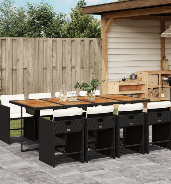 9-tlg. Garten-Essgruppe mit Kissen Schwarz Poly Rattan