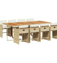 9-tlg. Garten-Essgruppe mit Kissen Beige Poly Rattan