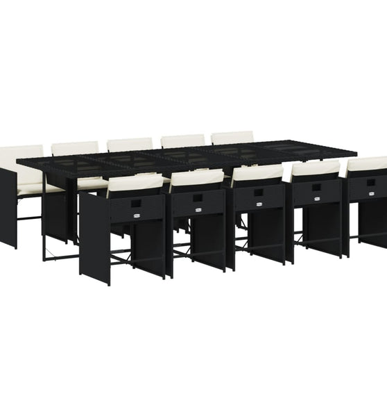 11-tlg. Garten-Essgruppe mit Kissen Schwarz Poly Rattan