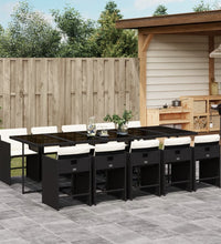11-tlg. Garten-Essgruppe mit Kissen Schwarz Poly Rattan