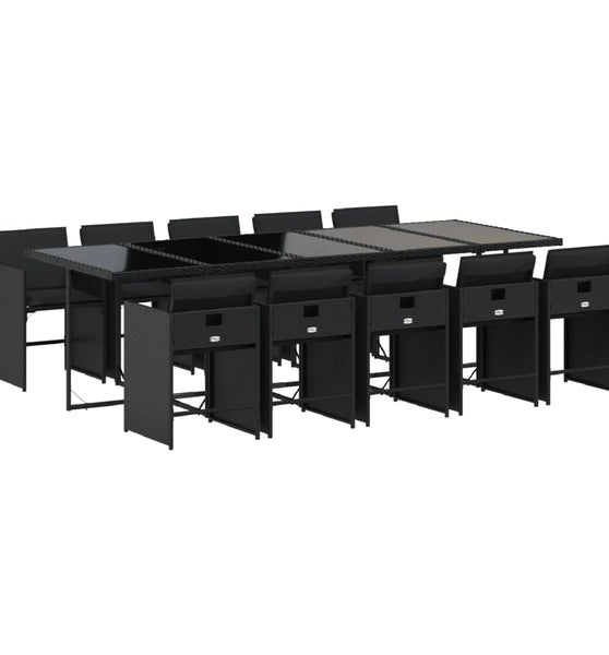 11-tlg. Garten-Essgruppe mit Kissen Schwarz Poly Rattan