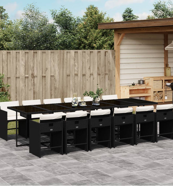 13-tlg. Garten-Essgruppe mit Kissen Schwarz Poly Rattan