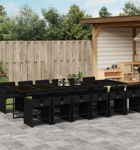 13-tlg. Garten-Essgruppe mit Kissen Schwarz Poly Rattan