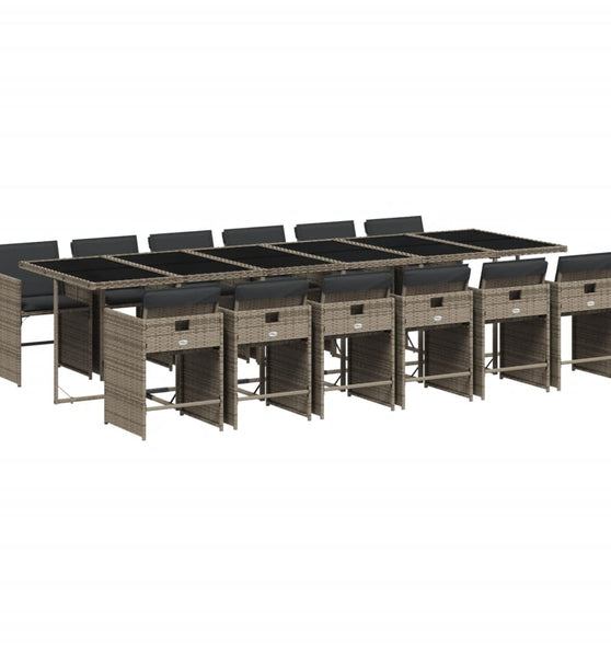 13-tlg. Garten-Essgruppe mit Kissen Grau Poly Rattan