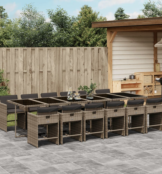 13-tlg. Garten-Essgruppe mit Kissen Grau Poly Rattan