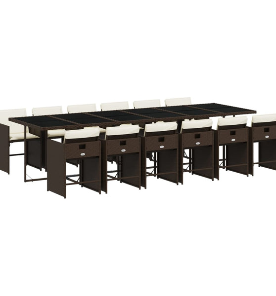13-tlg. Garten-Essgruppe mit Kissen Braun Poly Rattan