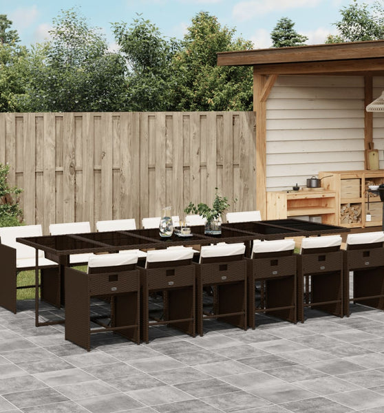 13-tlg. Garten-Essgruppe mit Kissen Braun Poly Rattan