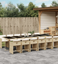 13-tlg. Garten-Essgruppe mit Kissen Beige Poly Rattan
