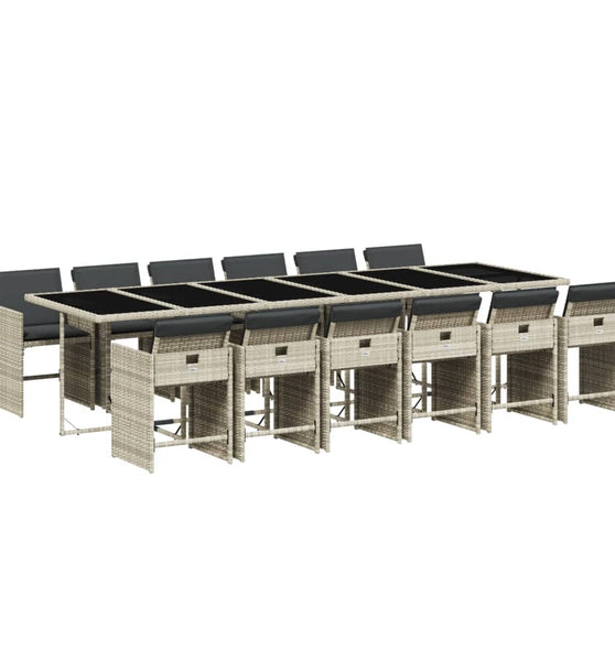 13-tlg. Garten-Essgruppe mit Kissen Hellgrau Poly Rattan