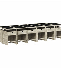 13-tlg. Garten-Essgruppe mit Kissen Hellgrau Poly Rattan