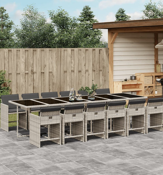 13-tlg. Garten-Essgruppe mit Kissen Hellgrau Poly Rattan