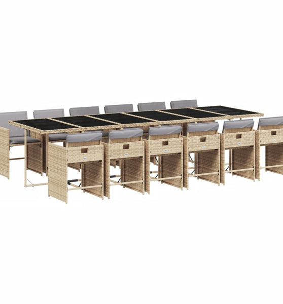 13-tlg. Garten-Essgruppe mit Kissen Beigemischung Poly Rattan