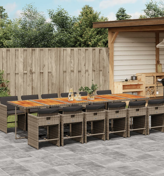 13-tlg. Garten-Essgruppe mit Kissen Grau Poly Rattan