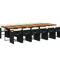 13-tlg. Garten-Essgruppe mit Kissen Schwarz Poly Rattan
