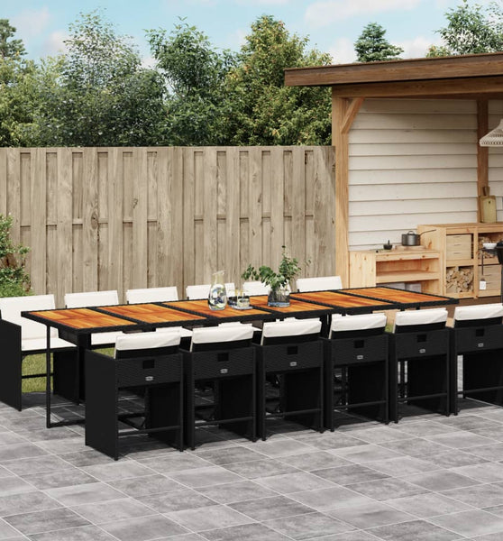 13-tlg. Garten-Essgruppe mit Kissen Schwarz Poly Rattan