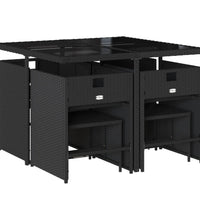 9-tlg. Garten-Essgruppe mit Kissen Schwarz Poly Rattan
