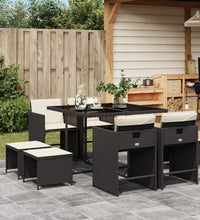 9-tlg. Garten-Essgruppe mit Kissen Schwarz Poly Rattan