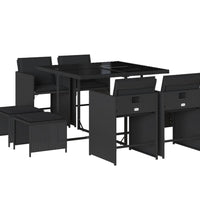 9-tlg. Garten-Essgruppe mit Kissen Schwarz Poly Rattan