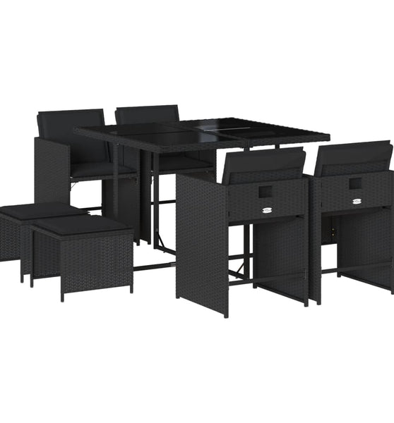9-tlg. Garten-Essgruppe mit Kissen Schwarz Poly Rattan