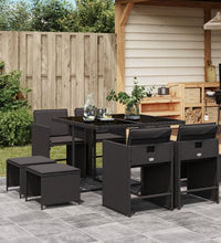 9-tlg. Garten-Essgruppe mit Kissen Schwarz Poly Rattan