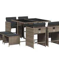 9-tlg. Garten-Essgruppe mit Kissen Grau Poly Rattan