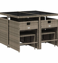 9-tlg. Garten-Essgruppe mit Kissen Grau Poly Rattan
