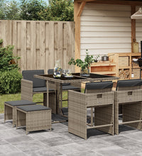 9-tlg. Garten-Essgruppe mit Kissen Grau Poly Rattan