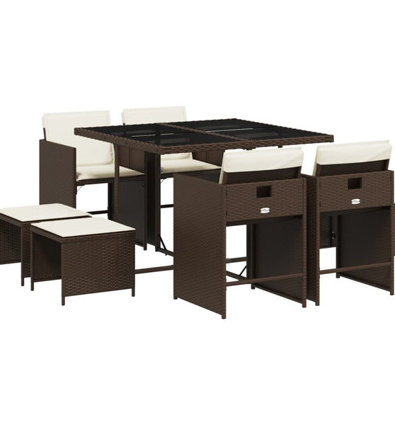 9-tlg. Garten-Essgruppe mit Kissen Braun Poly Rattan