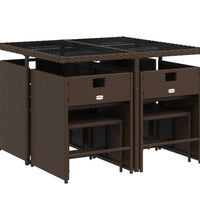 9-tlg. Garten-Essgruppe mit Kissen Braun Poly Rattan