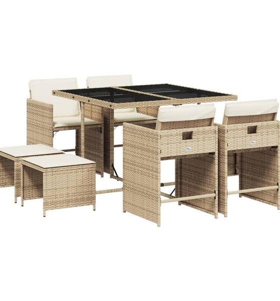 9-tlg. Garten-Essgruppe mit Kissen Beige Poly Rattan