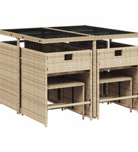 9-tlg. Garten-Essgruppe mit Kissen Beige Poly Rattan