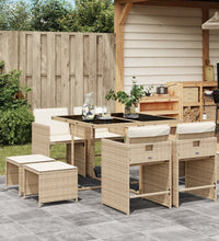 9-tlg. Garten-Essgruppe mit Kissen Beige Poly Rattan