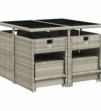 9-tlg. Garten-Essgruppe mit Kissen Hellgrau Poly Rattan