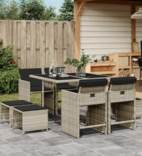 9-tlg. Garten-Essgruppe mit Kissen Hellgrau Poly Rattan