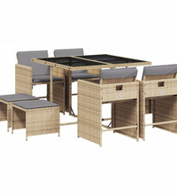 9-tlg. Garten-Essgruppe mit Kissen Beigemischung Poly Rattan
