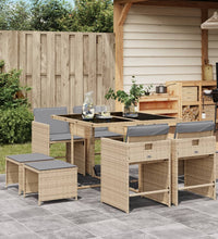 9-tlg. Garten-Essgruppe mit Kissen Beigemischung Poly Rattan