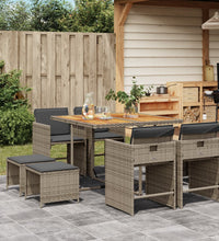 9-tlg. Garten-Essgruppe mit Kissen Grau Poly Rattan