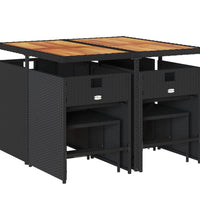 9-tlg. Garten-Essgruppe mit Kissen Schwarz Poly Rattan